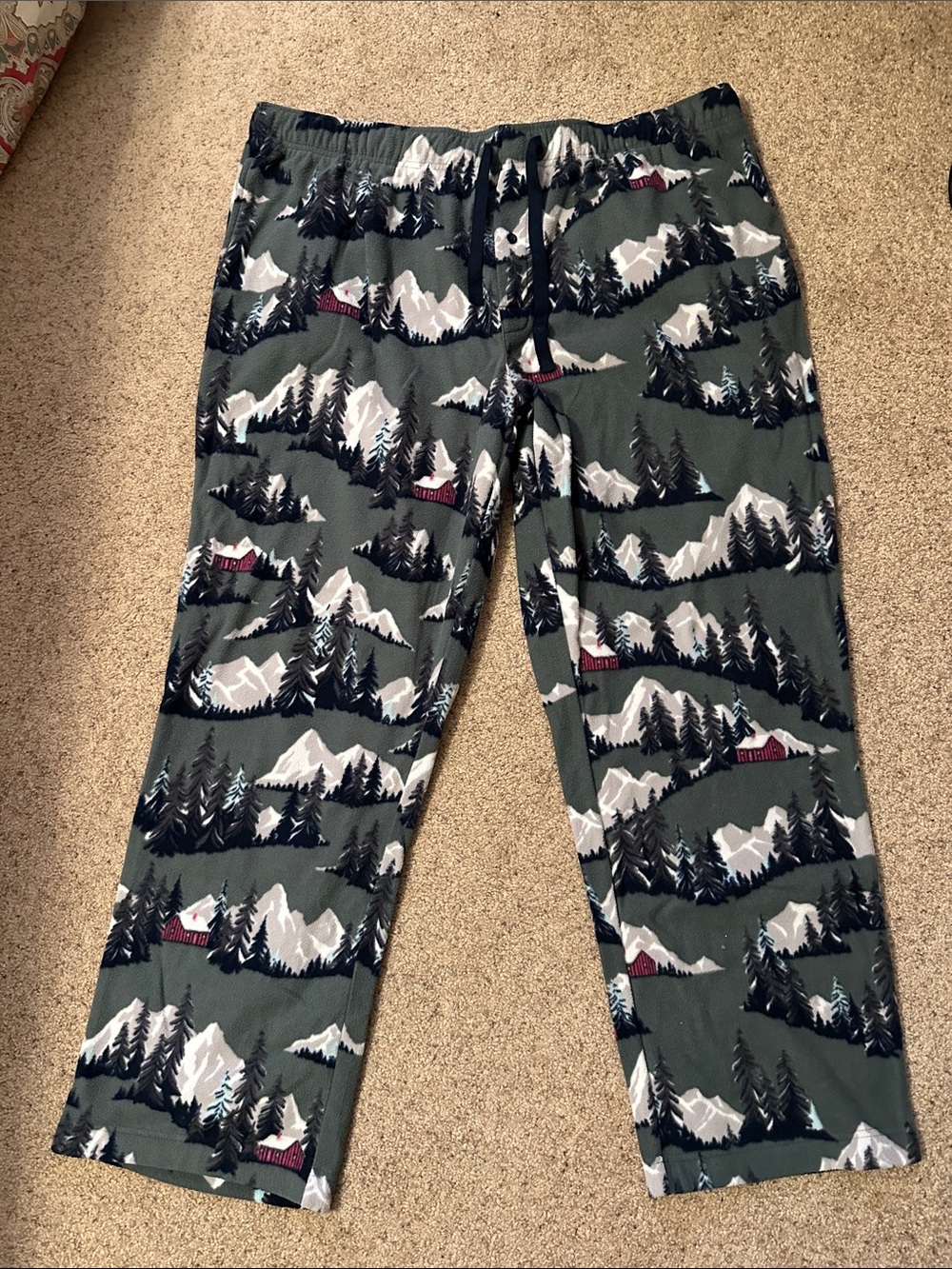 Olive Green Mountain Print Lounge Pajama Pants